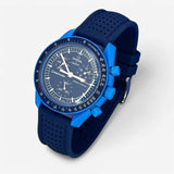 Bracelet MoonSwatch Premium en Caoutchouc Perforé Neptune: Bleu