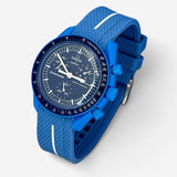 Bracelet Moonswatch Mission to Neptune Caoutchouc Premium 1 Bande: Bleu Blanc
