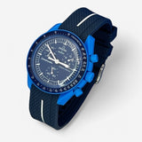 Bracelet Moonswatch Mission to Neptune Caoutchouc Premium 1 Bande: Bleu Marine Blanc