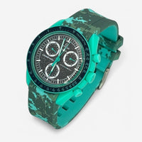 Bracelet Moonswatch Mission On Earth: Polar Lights Caoutchouc Militaire: Bleu Cyan