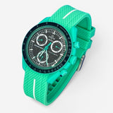 Bracelet Moonswatch Mission On Earth: Polar Lights Caoutchouc Premium 1 bande: Vert Printemps Blanc