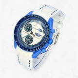 Bracelet MoonSwatch en Caoutchouc Premium Blue Moon: Blanc Bleu