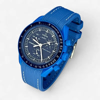 Bracelet MoonSwatch en Caoutchouc Premium Neptune: Bleu Blanc