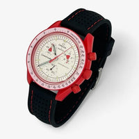 Bracelet MoonSwatch Premium en Caoutchouc Perforé Mars: Noir Rouge