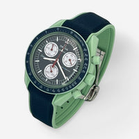 Bracelet Moonswatch Mission On Earth Caoutchouc Clips premium : Bleu Marine Vert