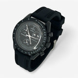 Bracelet Moonswatch Mission to the Moonphase - New Moon Caoutchouc 2 Bandes : Noir Noir