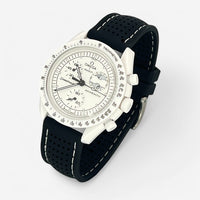 Bracelet Moonswatch Mission to the Moonphase - Full Moon - Snoopy Caoutchouc Premium perforé: Noir Blanc