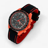 Bracelet Moonswatch Mission On Earth: Lava Caoutchouc 2 Bandes : Noir Rouge