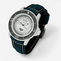 Bracelet Blancpain x Swatch en Vrai Cuir Clair Antarctic: Bleu