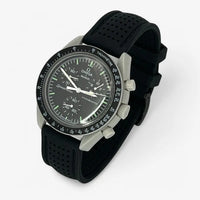 Bracelet MoonSwatch Premium en Caoutchouc Perforé Moon: Noir + Boucle Noire