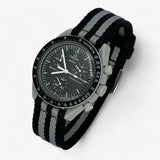 Bracelet Moonswatch Mission to the Moon Autre : Cuir Nato Acier Toile Nato Lisse : Noir Gris