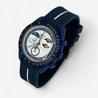 Bracelet Moonswatch Mission to Earthphase - Moonshine Gold Caoutchouc Premium 1 bande: Bleu Marine Blanc
