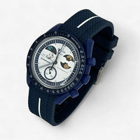 Bracelet Moonswatch Mission to Earthphase - Moonshine Gold Caoutchouc Premium 1 bande: Bleu Marine Blanc