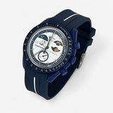 Bracelet Moonswatch Mission to Earthphase - Moonshine Gold Caoutchouc 1 Bande: Bleu Marine Blanc