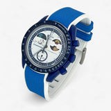 Bracelet Moonswatch Mission to Earthphase - Moonshine Gold Caoutchouc Premium 2 couleurs: Bleu Blanc