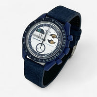Bracelet Moonswatch Mission to Earthphase - Moonshine Gold Autres: Cuir Nato Toile Acier Cuir clair: Bleu Marine
