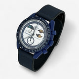 Bracelet Moonswatch Mission to Earthphase - Moonshine Gold Autres: Cuir Nato Toile Acier Cuir lisse: Bleu Marine