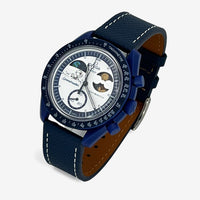 Bracelet Moonswatch Mission to Earthphase - Moonshine Gold Autres: Cuir Nato Toile Acier Cuir texturé: Bleu Marine Blanc