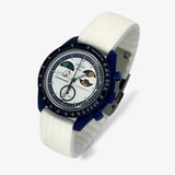 Bracelet Moonswatch Mission to Earthphase - Moonshine Gold Caoutchouc Nervuré: Blanc