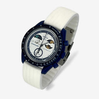 Bracelet Moonswatch Mission to Earthphase - Moonshine Gold Caoutchouc Nervuré: Blanc