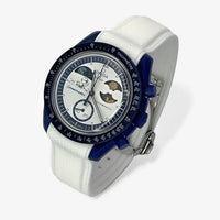 Bracelet Moonswatch Mission to Earthphase - Moonshine Gold Caoutchouc Premium à clips : Blanc Blanc