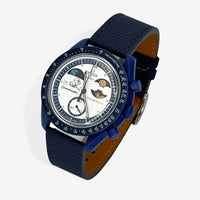 Bracelet Moonswatch Mission to Earthphase - Moonshine Gold Autres: Cuir Nato Toile Acier Cuir texturé: Bleu Marine