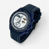 Bracelet Moonswatch Mission to Earthphase - Moonshine Gold Caoutchouc Premium : Bleu Marine Blanc