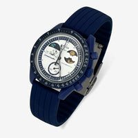 Bracelet Moonswatch Mission to Earthphase - Moonshine Gold Caoutchouc Nervuré: Bleu Marine