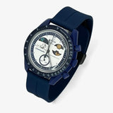 Bracelet Moonswatch Mission to Earthphase - Moonshine Gold Caoutchouc Clips: Bleu Marine Noir