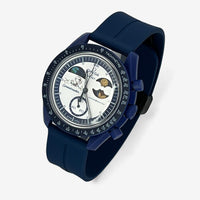 Bracelet Moonswatch Mission to Earthphase - Moonshine Gold Caoutchouc Clips: Bleu Marine Noir