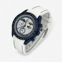 Bracelet Moonswatch Mission to Earthphase - Moonshine Gold Caoutchouc Premium : Blanc Bleu