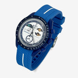 Bracelet Moonswatch Mission to Earthphase - Moonshine Gold Caoutchouc Premium 1 bande: Bleu Blanc