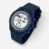 Bracelet Moonswatch Mission to Earthphase - Moonshine Gold Caoutchouc Premium : Bleu Marine