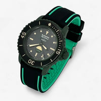 Bracelet Fifty Fathoms Green Abyss Caoutchouc 2 Bandes: Noir Vert