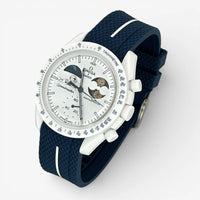 Bracelet Moonswatch Mission To Earthphase - Moonshine Gold Cold Moon Caoutchouc Premium 1 Bande : Bleu Marine Blanc