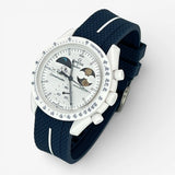 Bracelet Moonswatch Mission To Earthphase - Moonshine Gold Cold Moon Caoutchouc Premium 1 Bande : Bleu Marine Blanc