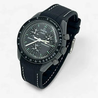 Bracelet Moonswatch Mission to Mercury Caoutchouc Premium : Noir Blanc