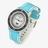 Bracelet Fifty Fathoms Antarctic Ocean Caoutchouc 2 Bandes: Cyan Blanc