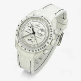 Bracelet Moonswatch Mission to the Moonphase - Full Moon - Snoopy Caoutchouc Premium : Blanc Noir