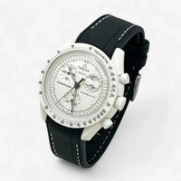 Bracelet Moonswatch Mission to the Moonphase - Full Moon - Snoopy Caoutchouc Premium : Noir Blanc