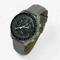 Bracelet Moonswatch Mission to the Moon Autre : Cuir Nato Acier Toile Cuir uni : Gris