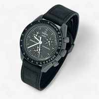 Bracelet Moonswatch Mission to Mercury Autre : Cuir Nato Acier Toile Cuir lisse : Noir
