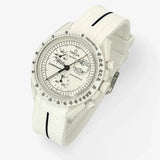 Bracelet Moonswatch Mission to the Moonphase - Full Moon - Snoopy Caoutchouc Premium 1 Bande: Blanc Noir