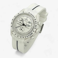 Bracelet Moonswatch Mission to the Moonphase - Full Moon - Snoopy Caoutchouc 1 Bande : Blanc Noir
