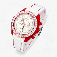 Bracelet Moonswatch Mission to Mars Caoutchouc Premium : Blanc Rouge