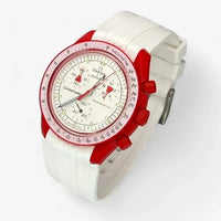 Bracelet MoonSwatch en Caoutchouc Premium Design Mars : Blanc