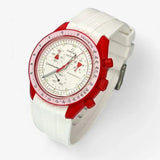 Bracelet MoonSwatch en Caoutchouc Premium Design Mars : Blanc