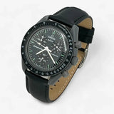 Bracelet Moonswatch Mission to Mercury Autre : Cuir Nato Acier Toile Cuir uni : Noir
