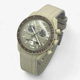 Bracelet Moonswatch Mission to Saturn Caoutchouc Premium : Beige Blanc