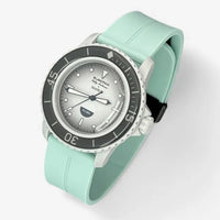 Bracelet Fifty Fathoms Antarctic Ocean Caoutchouc A clips: Cyan Noir